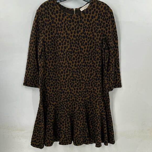 Ann Taylor Loft Olive Green & Navy Polka Dot Long Sleeve Dress size Large - Picture 1 of 11